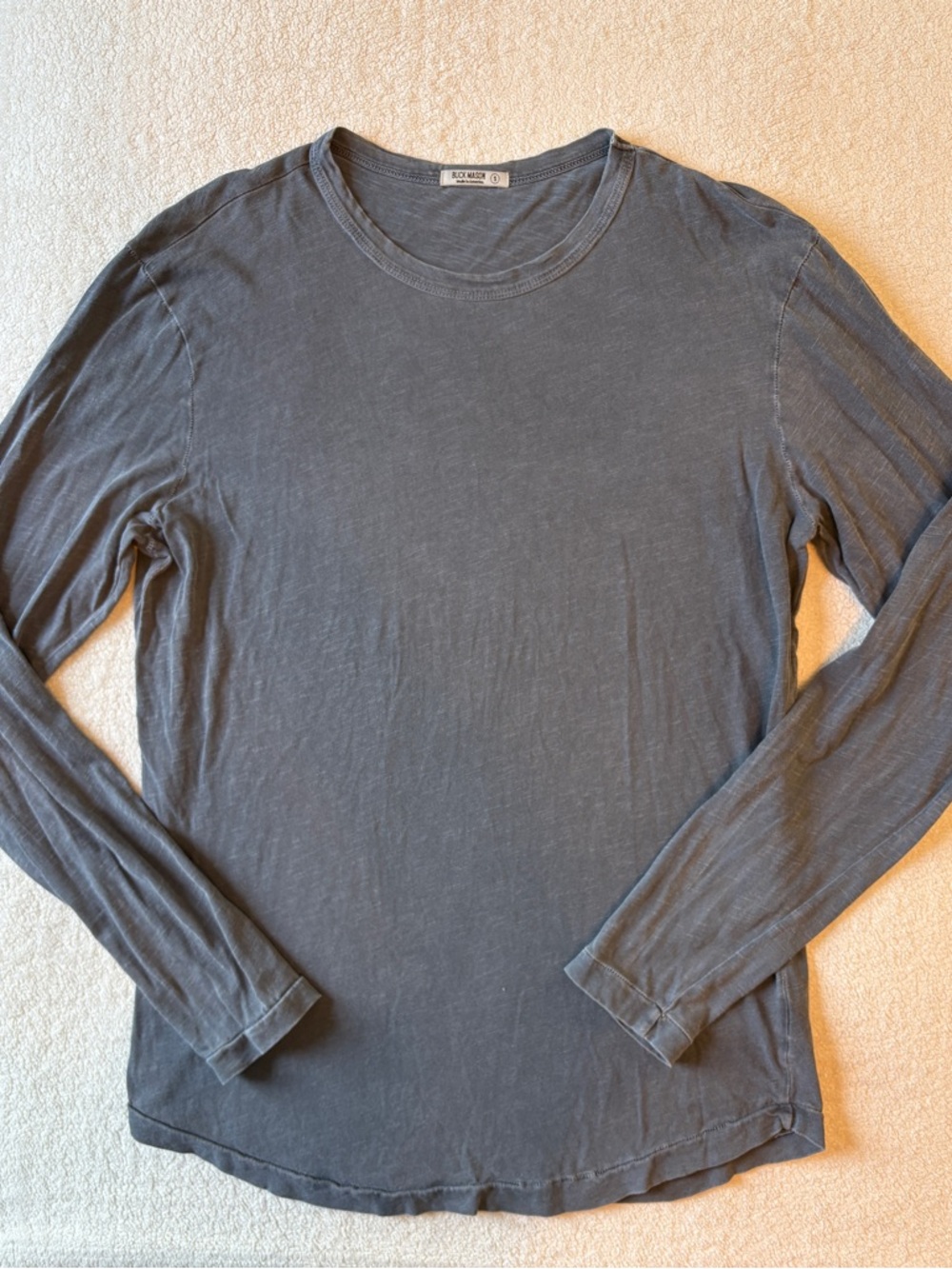 Buck Mason Men's Long-Sleeve Crewneck Shirt - Slate Gray. Size Small